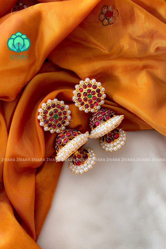 RED AND GREEN - KANYA  - BIG SIZE HANDMADE JHUMKAS - latest kemp dance jewellery collection