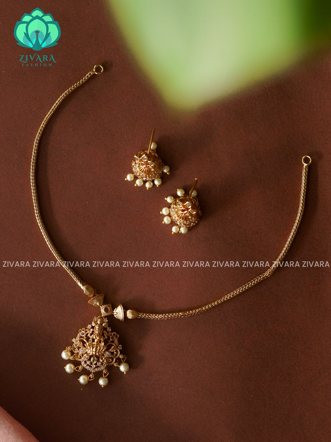FLEXIBLE CHAIN TEMPLE PENDANT- Traditional south indian premium neckwear with earrings- Zivara Fashion- latest jewellery design