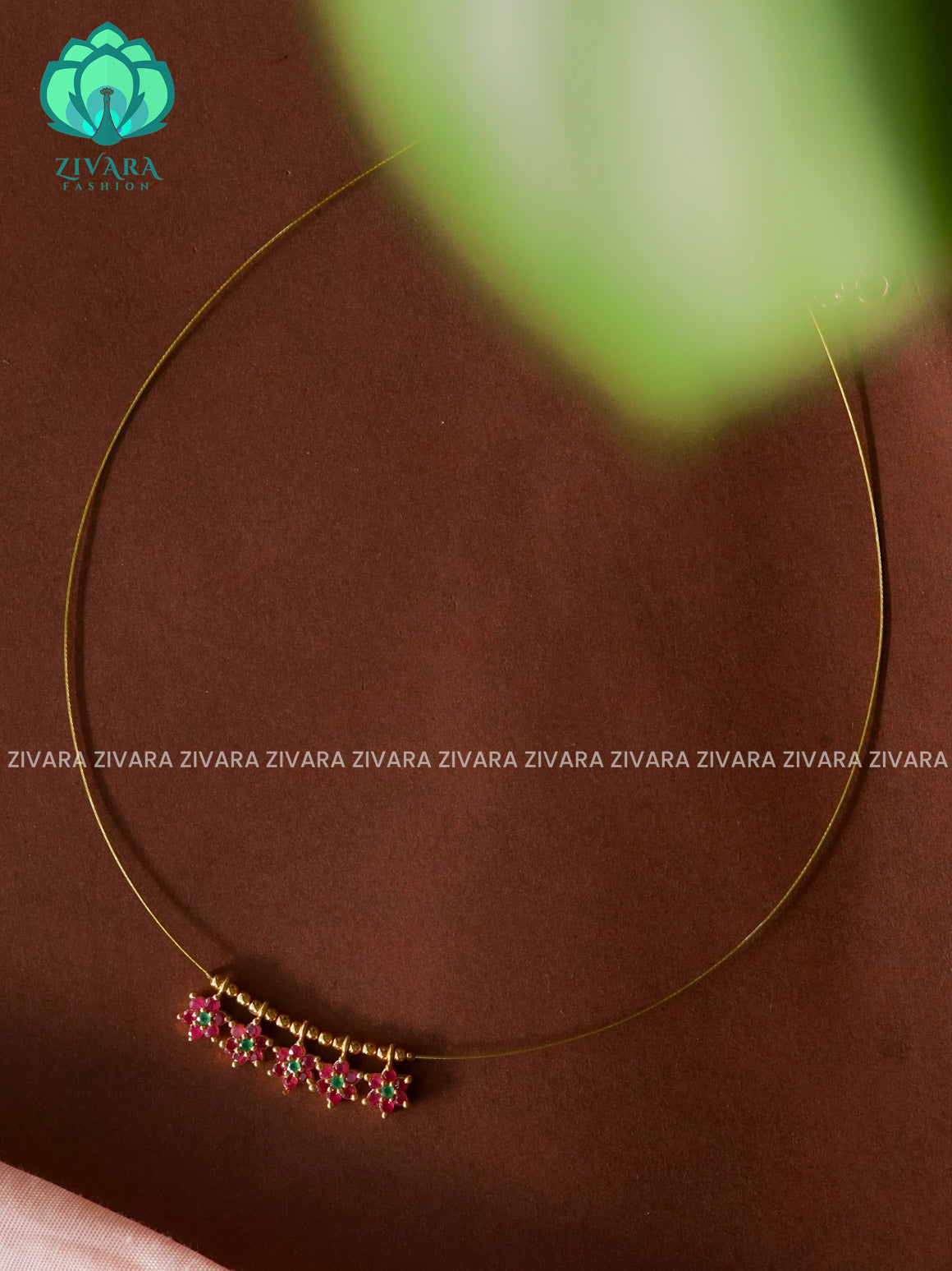 RUBY GREEN STONE - STAR TAMARA INVISIBLE MINIMAL ELEGANT HANDMADE NECKLACE WITH BRILLIANT FINISH MOTIFS- ZIVARA FASHION