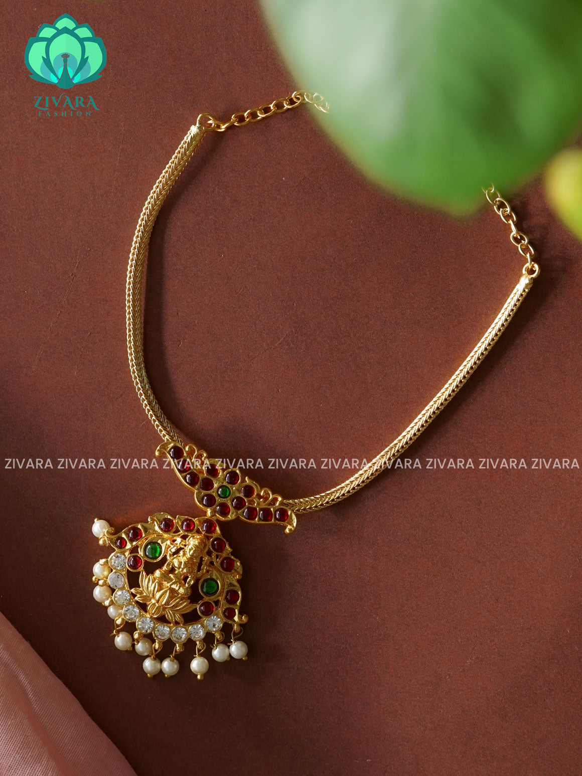 RED AND GREEN - INIYA - Simple kemp attigai neckwear - latest kemp dance jewellery collection