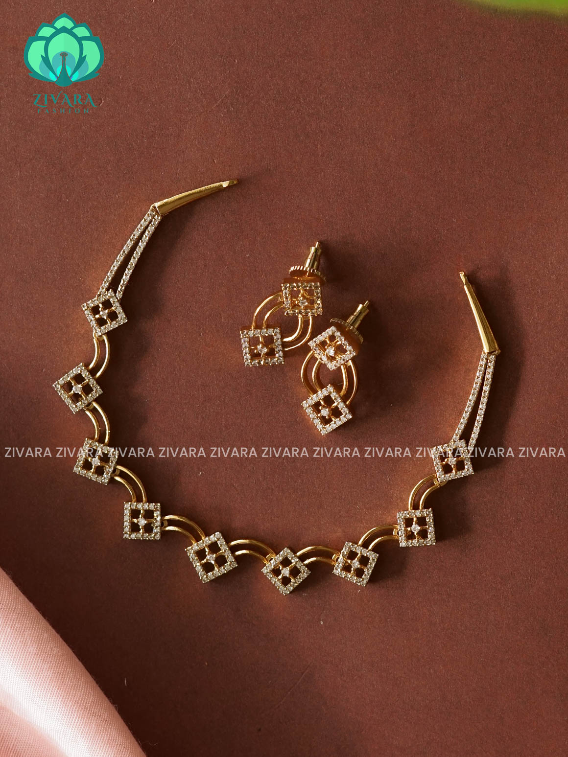 DIAMOND AND FAN  - stylish and minimal elegant neckwear with earrings- Zivara Fashion