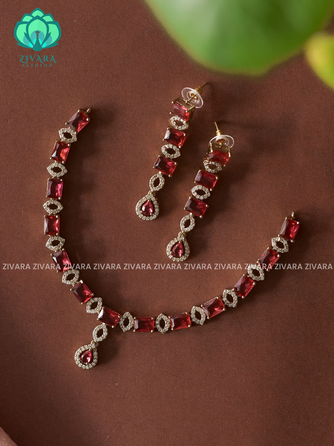 RUBY RECTANGLE - stylish and minimal elegant neckwear with earrings- Zivara Fashion