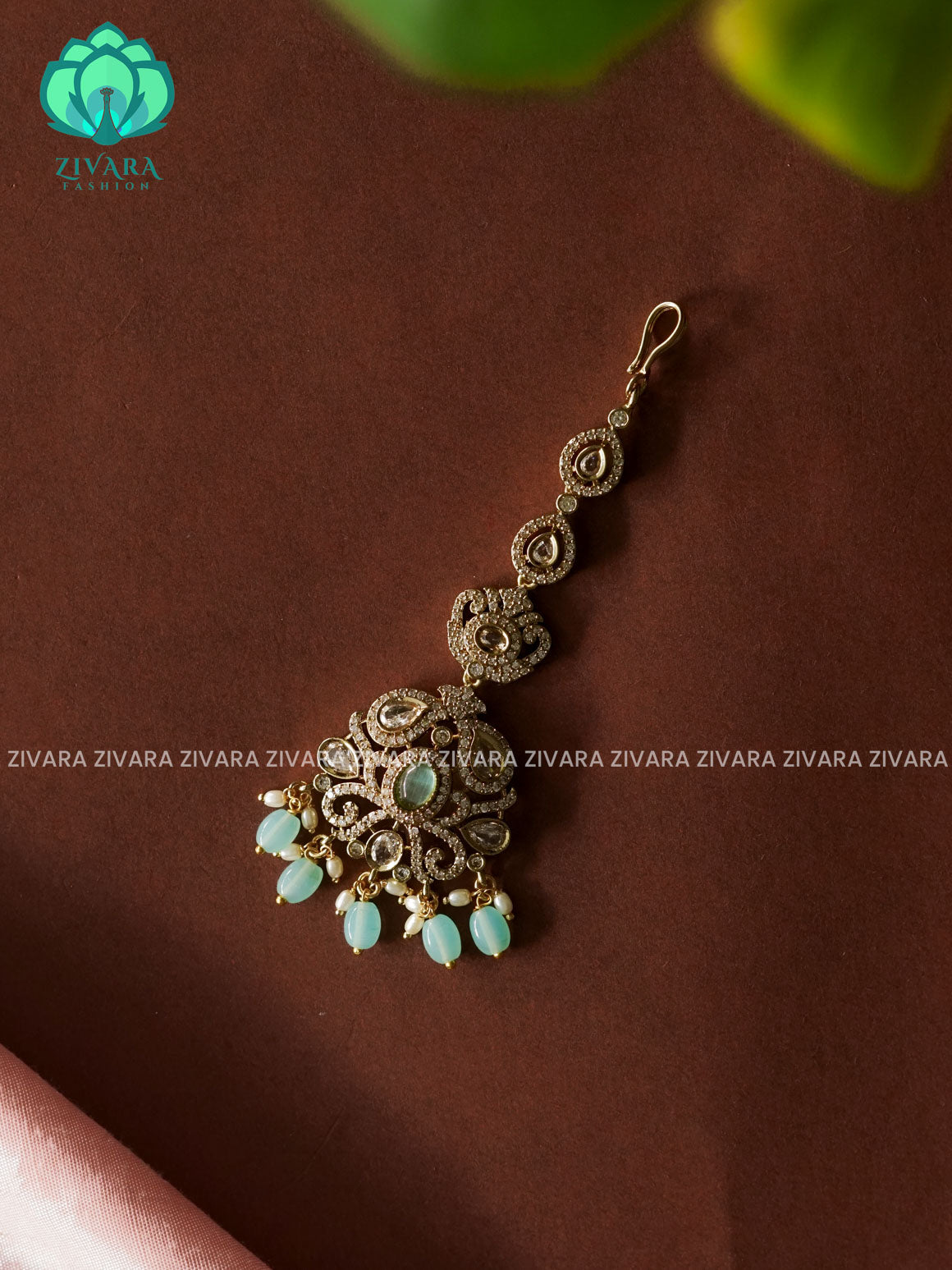 PASTEL GREEN-Victoria dark polish - Bridal maang tikka, chutti- bridal head accessory- latest bridal collection - Zivara fashion